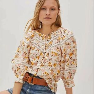 Anthropologie Harmony Lace Peasant Blouse